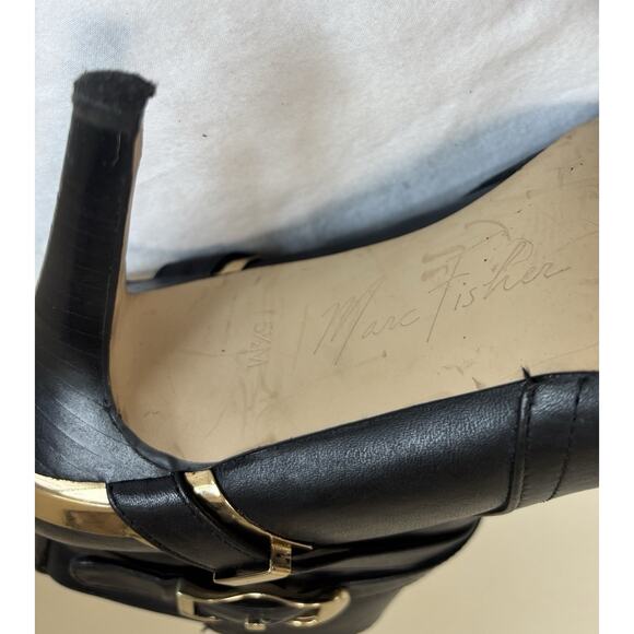 Marc Fisher Black Leather & Gold Aprille Ankle Booties Sz 5.5 Night Out Clubbing - Picture 13 of 16